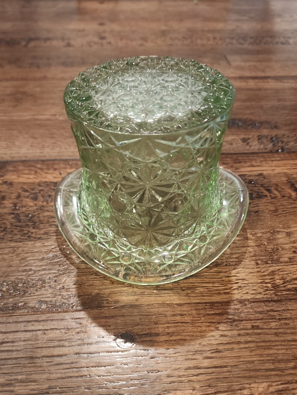 Fenton Green Pressed Glass Hat Dish